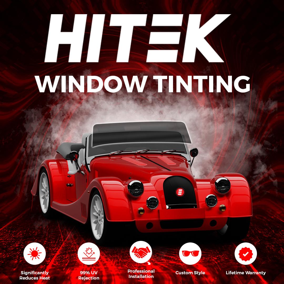 HiTek Films premium window tinting on red classic car - superior heat rejection and style